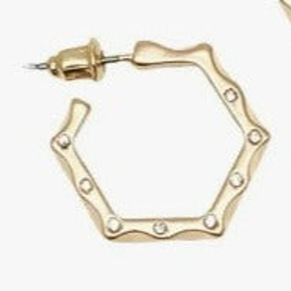 Studded Hexagon Hoop Earrings Gold - Picture 2 of 2